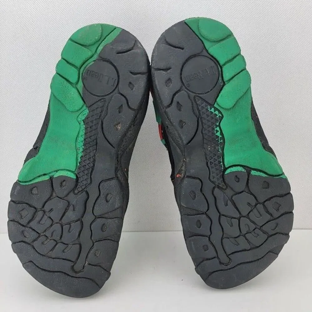 Lands End Kids Size 8 Brown Green Red Leather Hook Loop Outdoors Sandals